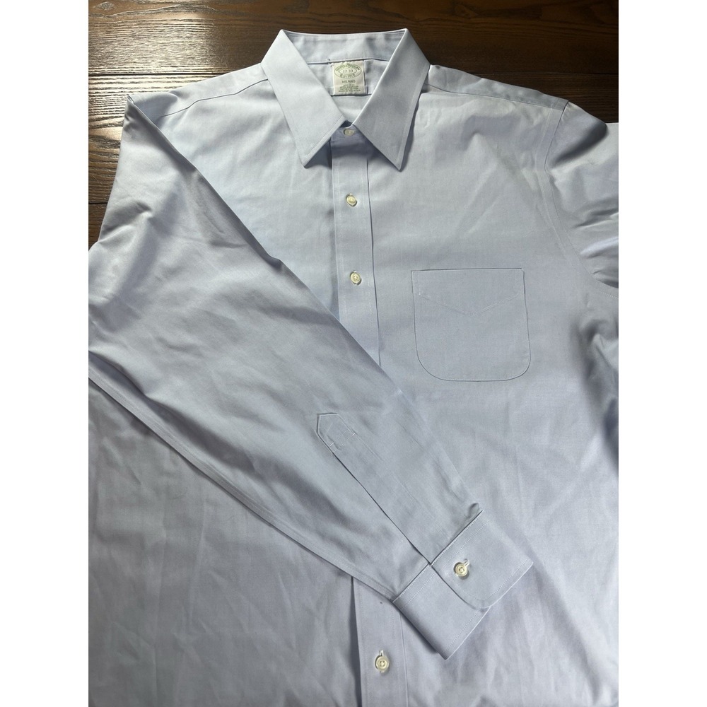 Brooks Brothers Milano Non-Iron Dress Shirt Mens 17-33 Blue Supima Cotton Oxford